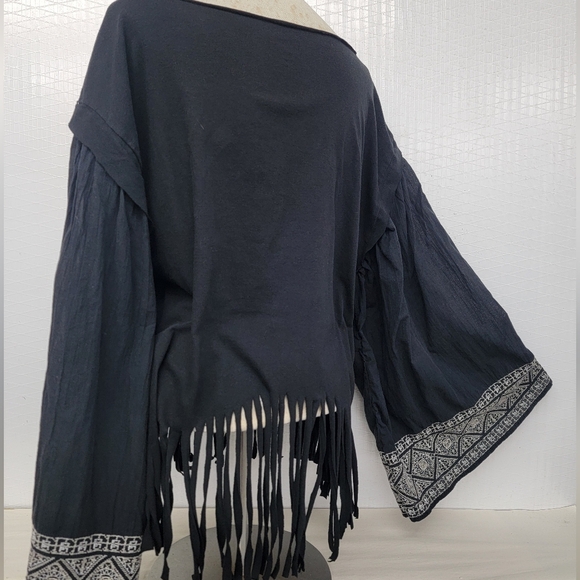 Beatles Band Fringe Top With Hippie Bell Sleeves Upcycled - Picture 2 of 9